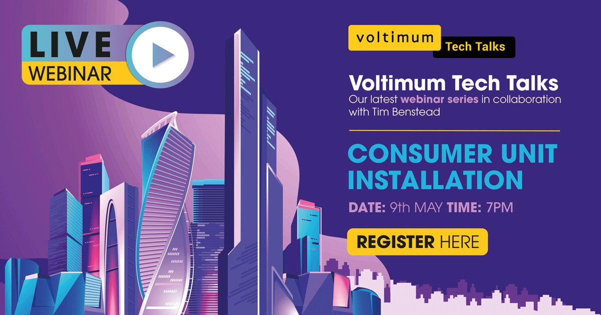 's tweet image. Don't forget! Tonight at 7pm Tim Benstead will go over  CONSUMER UNIT INSTALLATION! 
Register now: campaigns.voltimum.co.uk/voltimum-tech-…

#consumerunits #freewebinar