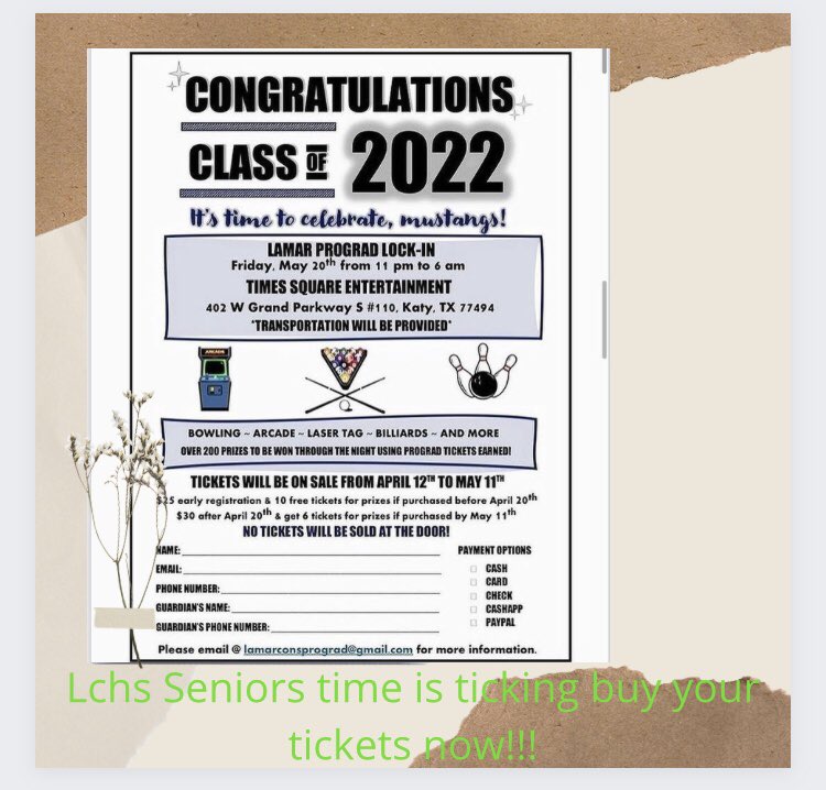 Time is ticking Class of 2022 buy your tickets now for Prograd Night!!