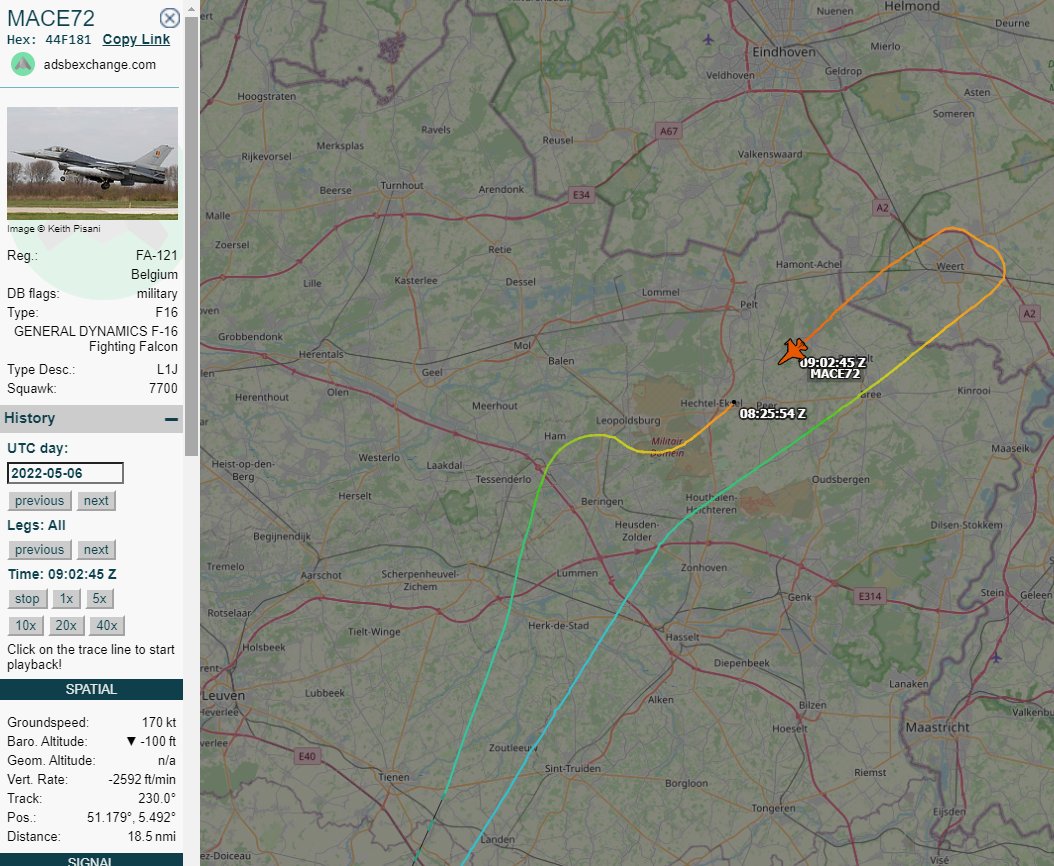 EHEH_Spotter's tweet photo. 🇧🇪BAF F16 FA-121 as flight #CHAOS91 : EM 7700 Precautionary landing , Overheat light came on ... Landing @ Kleine Brogel
safe on the ground @ KB
May 6th same problem, same plane , flight #MACE72 (pic2)
#NLspot https://t.co/4lXZBN6QFI