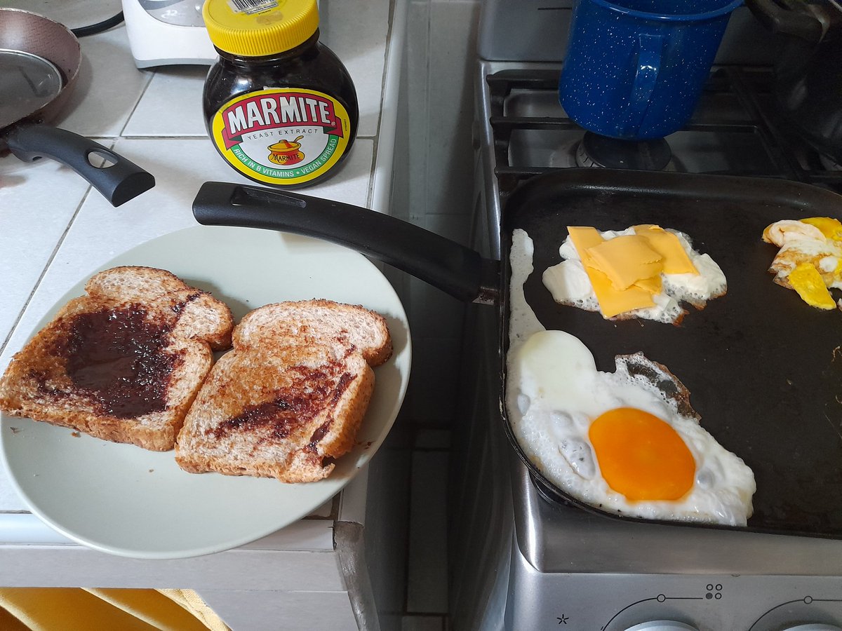 Because of popular demand:

My renown Marmitedoublecheesegg sandwich.