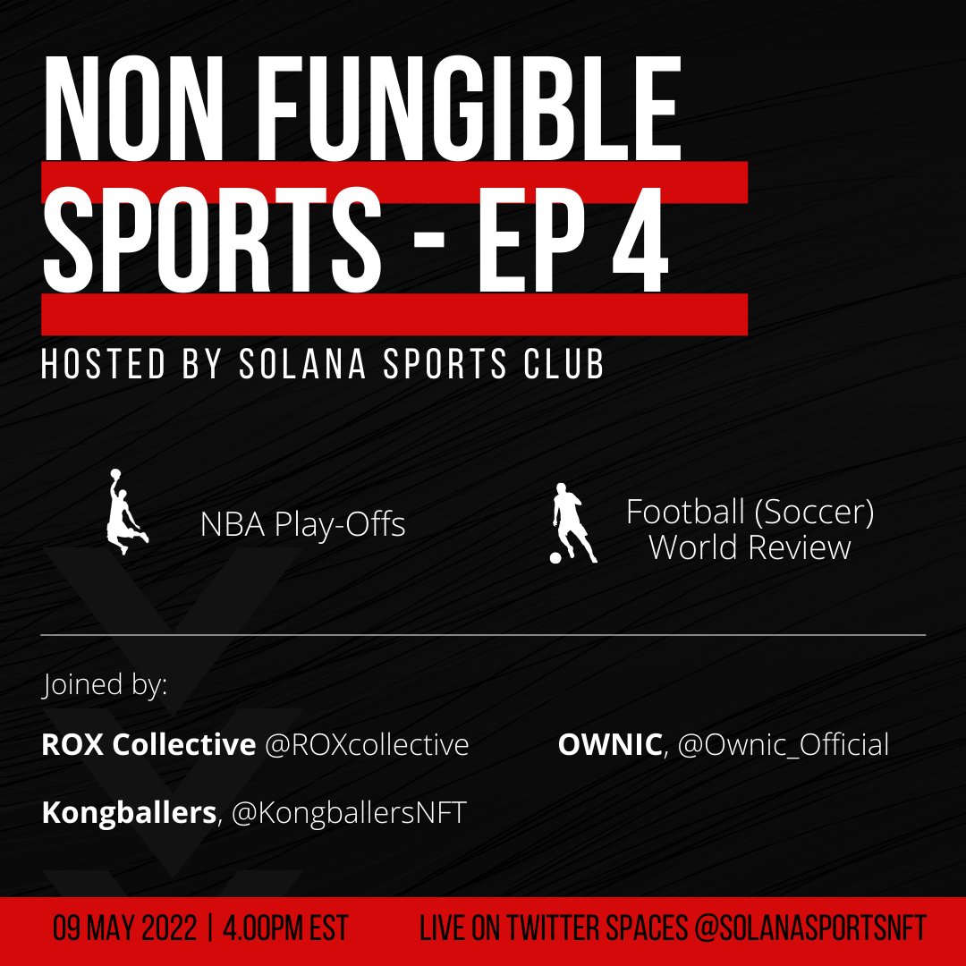 ROXcollective's tweet photo. Join us on Non Fungible Sports - Ep 4, Monday, 4pm EST

Well be hosted by Solana Sports Club, and joined by [ROX Collective, KongBallers, OWNIC] to chat about our projects and recent sports news and results. 

Plenty of giveaways and a chance to jump up and ask questions! https://t.co/PCTe2xc1Sz