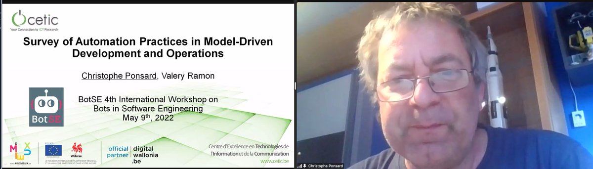BoatSEWorkshop's tweet photo. Interesting presentation by Christophe Ponsard: "Survey of Automation Practices in Model-Driven Development and Operations"
#ICSE2022 #BotSE22 https://t.co/BIN9KPZHJz