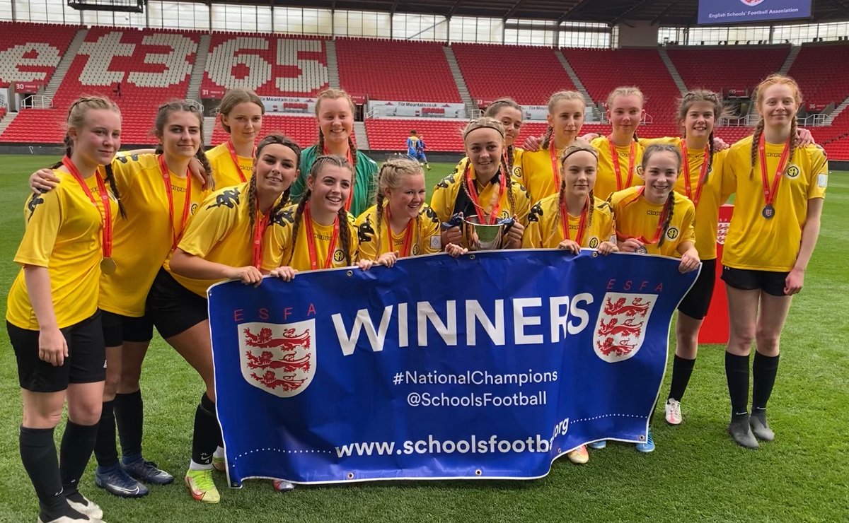SHSPEDEPT1's tweet photo. What a great way to end 5 years @ShenfieldHigh. These girls have been superb ambassadors for our school during that time with us and we could not be more proud of them. Special mention to the @SportStPeters girls who gave us a great game. @SchoolsFootball 🏆 https://t.co/F6PmzDRhhr