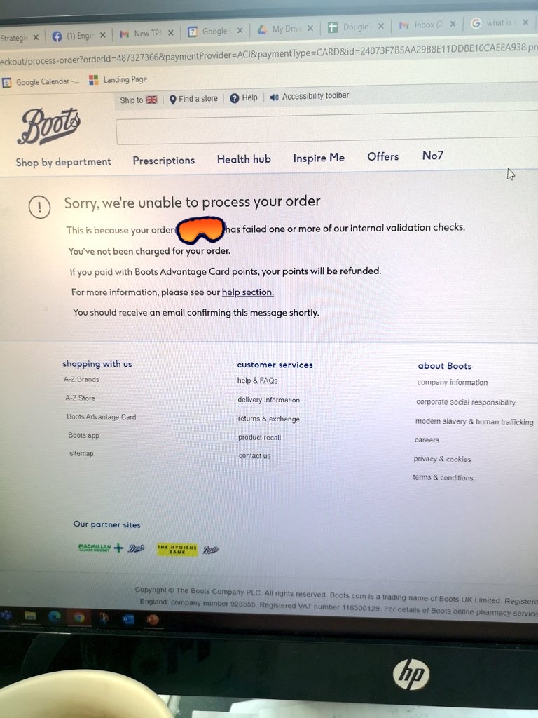 SChanUK's tweet photo. @BootsUK it's like you don't want my business. Got this msg twice in two weeks. First time was told tech issue and try again ... And here we are..... https://t.co/kfsMz7L1aJ
