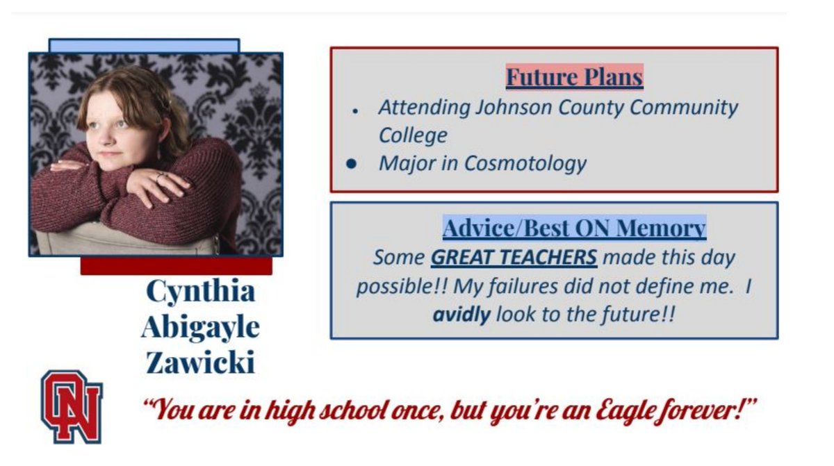 Kudos to you, Cynthia! Continue to go out and make a difference! #ONClassOf2022