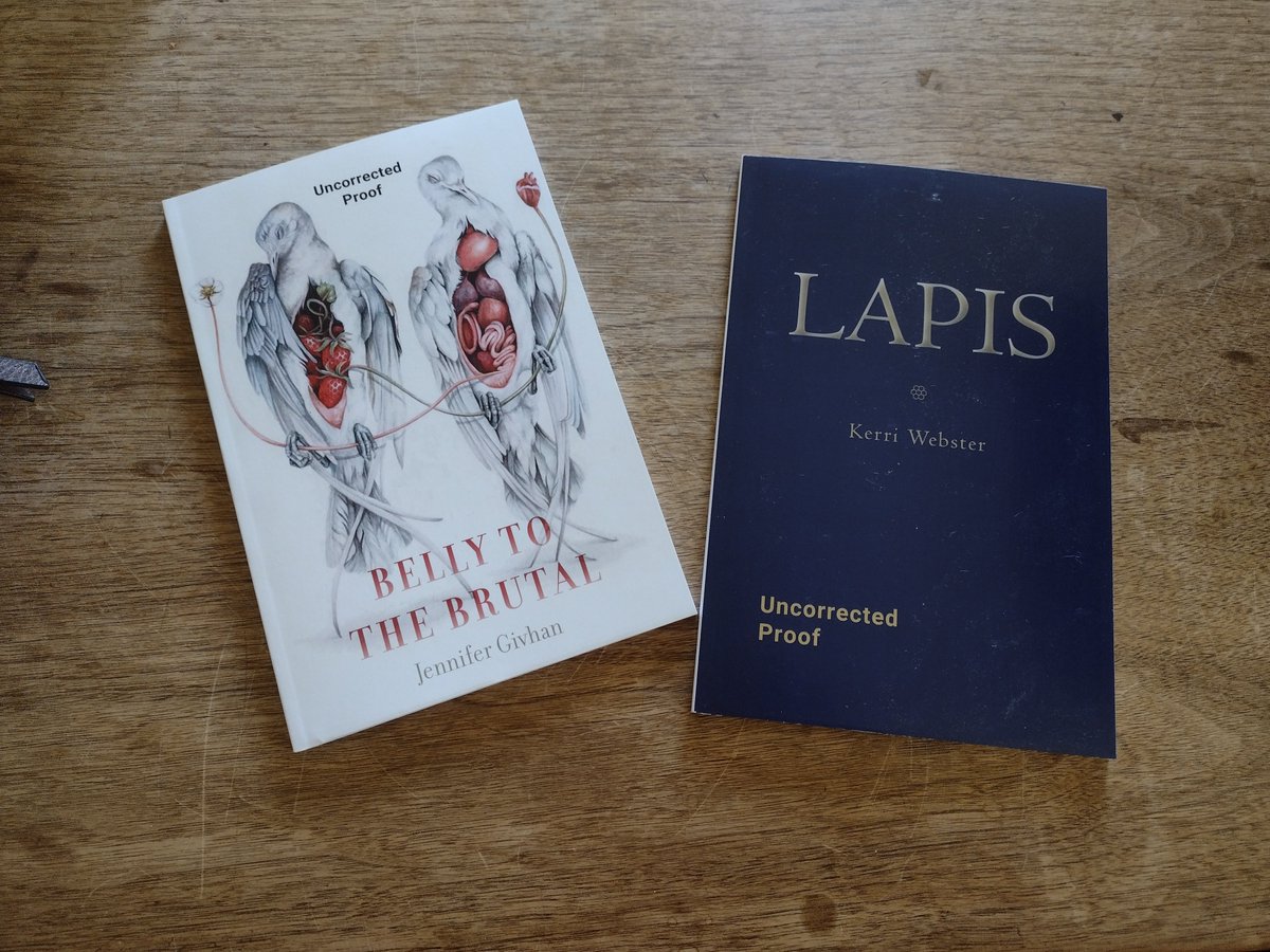test Twitter Media - Galleys/ARCs for 2 of our fall poetry books have arrived!  #BellyToTheBrutal #Lapis #Wesleyan #poetry #jennifergivhan #kerriwebster @GivhanJenn https://t.co/883YHEmSWv