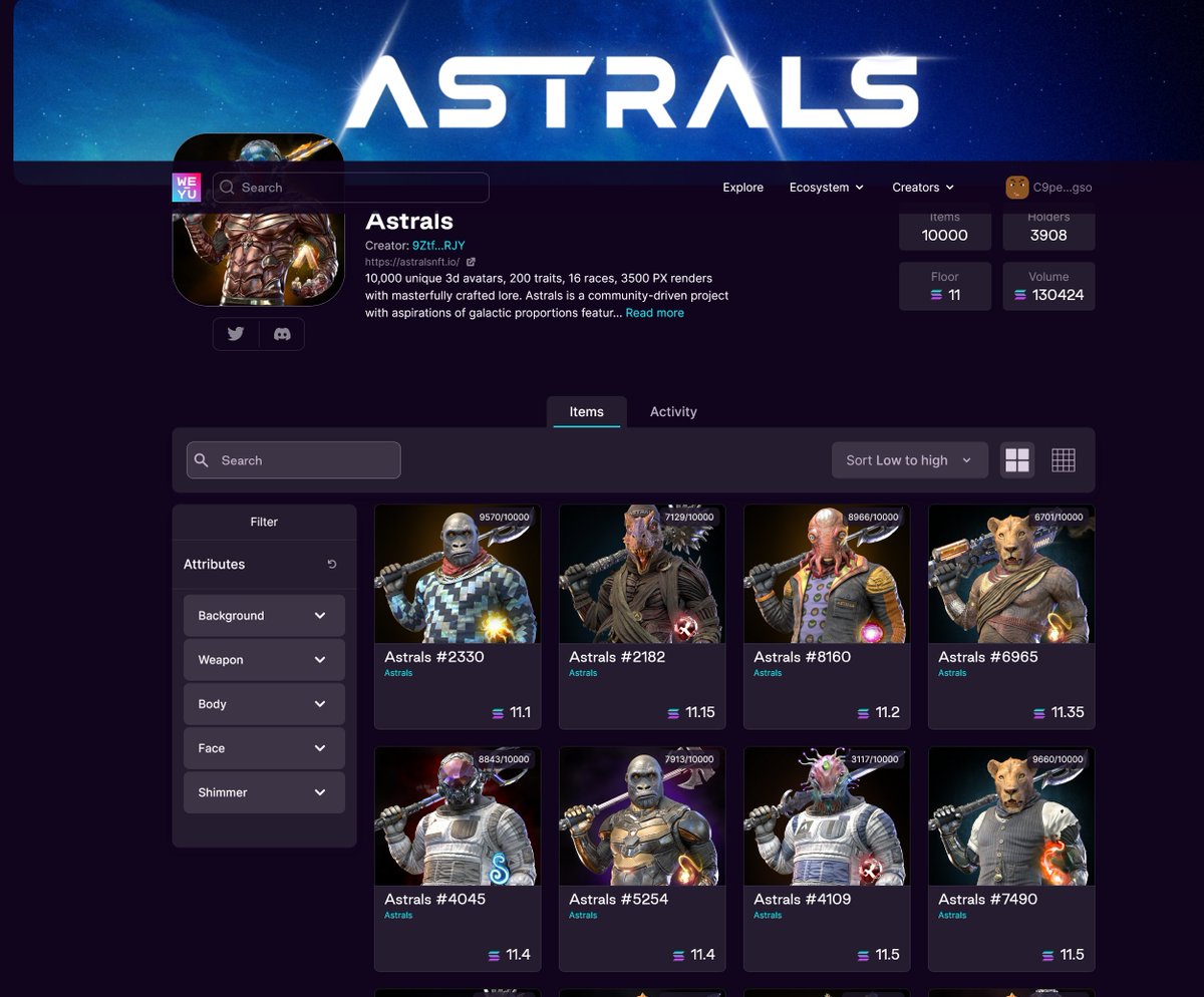 TottSpursPax's tweet photo. Come and check-out the @Astrals_NFT
 collection available now on the #WEYU marketplace: https://t.co/W26tq2XHol 
Pick one up before the Floor hits the Ceiling!
$WEYU @weyuofficial https://t.co/lnIjLEMvPd
