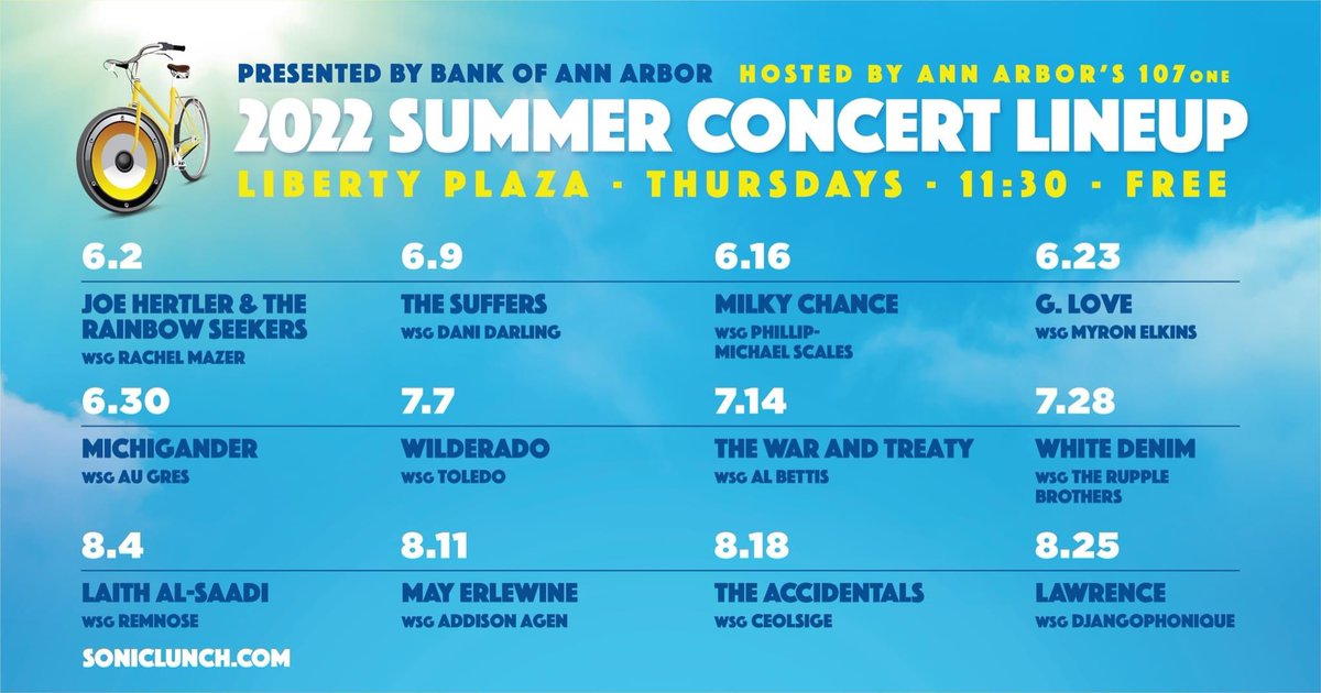 SonicLunch's tweet photo. ❤️ @bankofannarbor #SonicLunch lineup is officially out! @annarbors107one https://t.co/OBZIKGYiuL