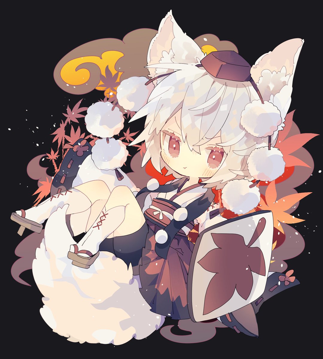 inubashiri momiji 1girl solo animal ears tokin hat wolf ears hat tail  illustration images