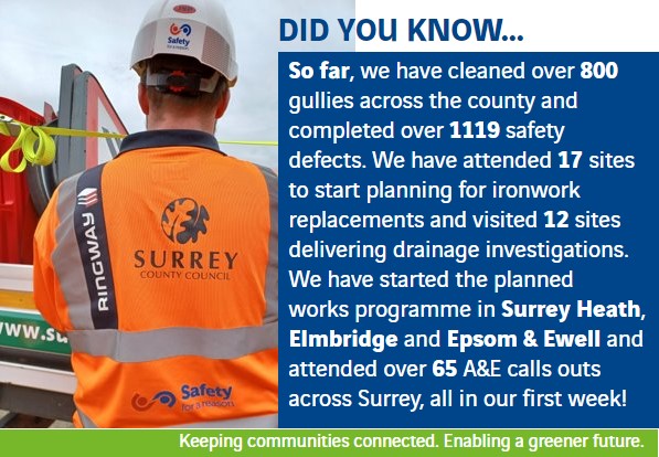 Ringway_UK's tweet photo. It has been one week since beginning works on the @SurreyCountyCouncil highways contract. See below to check out what we have been up to so far! #RethinkingHighways #PartnershipsThatWork #GreenerFuture https://t.co/wYUnSOkXrd