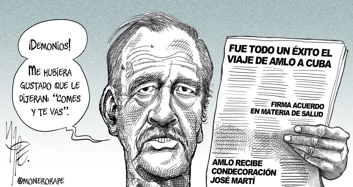 monerorape's tweet photo. Cómo olvidar la histórica diplomacia de @VicenteFoxQue 
Cartón en @milenio https://t.co/bcMflABcBX