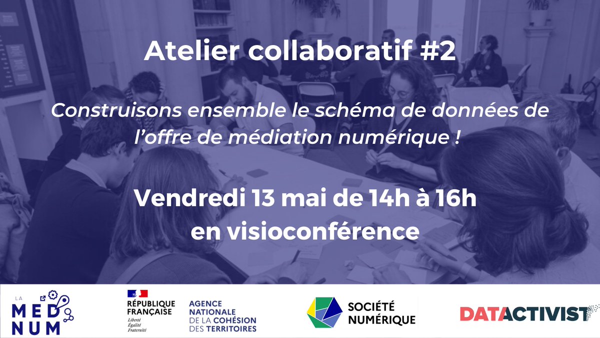 Construisons ensemble le schéma de données des lieux et de l'offre de médiation numérique ! 

🗓️Participez au 2ème atelier contributif ce vendredi 13 mai de 14h à 16h -&gt; societenumerique.gouv.fr/fr/actualite/a…

@laMedNum <a href="/datactivi_st/">datactivist</a> <a href="/opendata_fr/">@opendata_fr</a> @NumEnCommuns