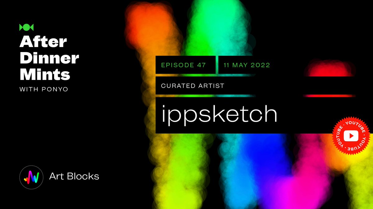 artblocks_io's tweet photo. This week @ItsPonyo930 will host Curated artist, @ippsketch on this week's episode of After Dinner Mints. Jeff released Bent as part of series 5 of the Curated Collection

Watch on YT: https://t.co/U2kIfXHjh2

Listen to the Podcast: https://t.co/ij6T2hT53Q https://t.co/gBds7hLWYn