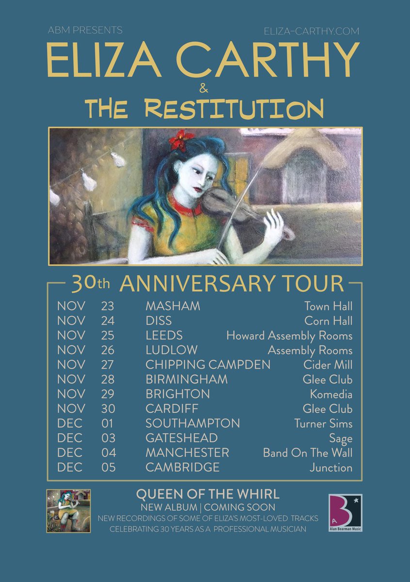 Hello Whirl! So excited! In celebration of this year being my 30th anniversary as a pro musician, I’m releasing ‘Queen Of The Whirl’, an album of new recordings of some of my old goodies! Taking it out on tour in November/December with my band The Restitution! Please do come see!