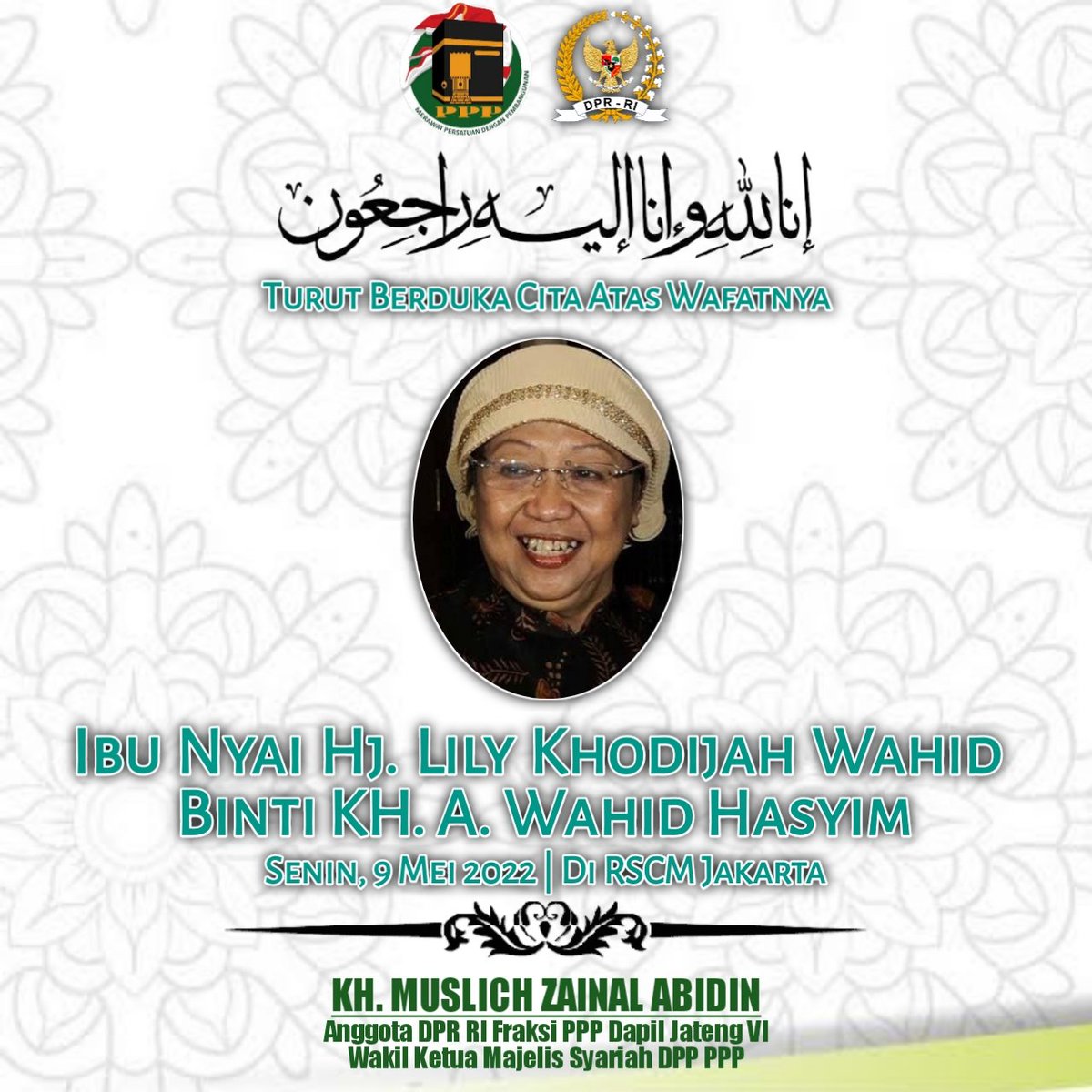 KyaiMuslich's tweet photo. Al-Fatihah @Suharso_M @acbaidowi @thomafi_arwani @arsul_sani https://t.co/c8s0ZHPHeb