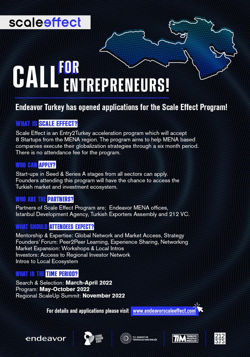 212vc's tweet photo. 📢 Scale Effect başvuruları için son hafta!
@endeavor_turkey; @istkaorgtr desteği, @turkihracat ve 212 partnerliğinde gerçekleştirdiği #ScaleEffect ile Türkiye'den seçilecek 12 girişimin MENA açılımına destek verecek.
🗓️Son başvuru tarihi: 13 Mayıs
👉https://t.co/XIwSuFOwi0 https://t.co/3Aqwtqgf0U