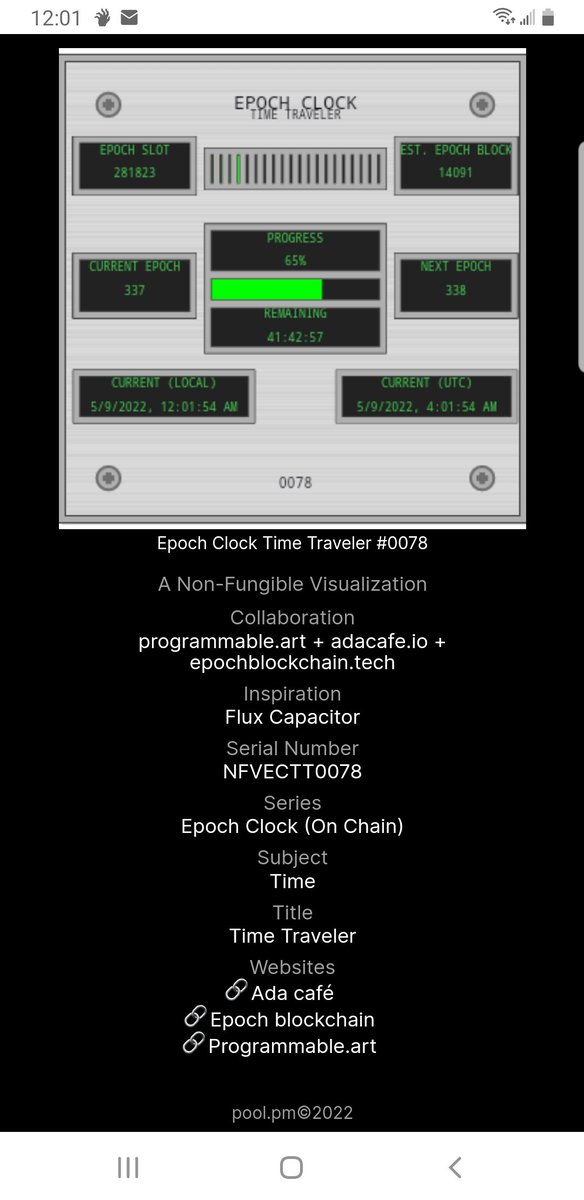 Flawwed1Art's tweet photo. The new "Time Traveler" #epochclock. From @TheADAcafe is exactly what we have needed the last year. Not only does this #NFV show the data u might expect. But it also converts time from ur timezone to UTC! I have said for months how needed this feature is! #CNFT #NFT #Cardano #Ada https://t.co/OdtHlepRVe