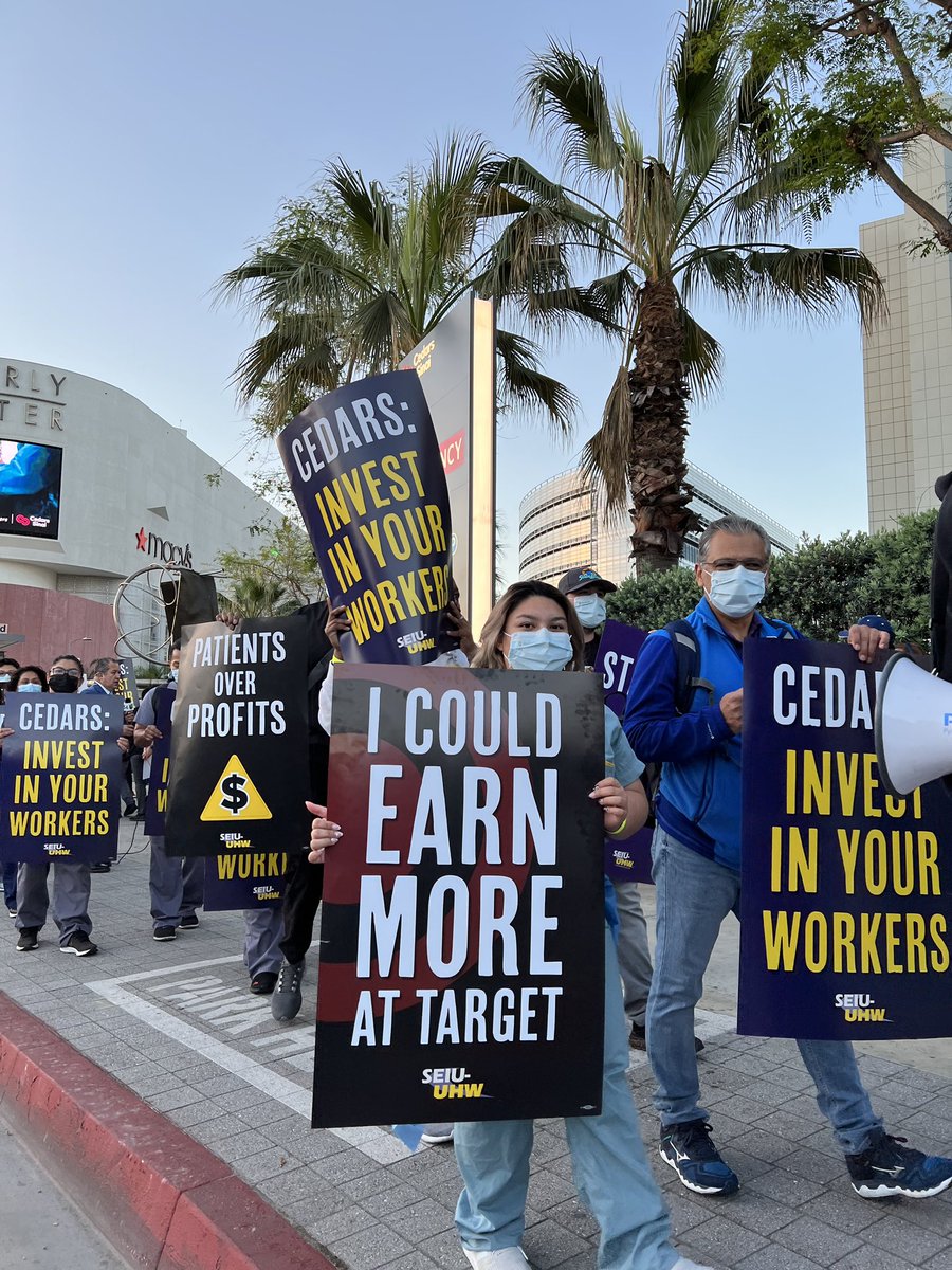 seiu_uhw's tweet photo. Day 1 of our ULP strike! Healthcare workers are sick and tired of leading a stressed out life for an employer that doesn’t want to treat us right. #TheRealCedarsSinai @CedarsSinai https://t.co/7u9qIQRWVA