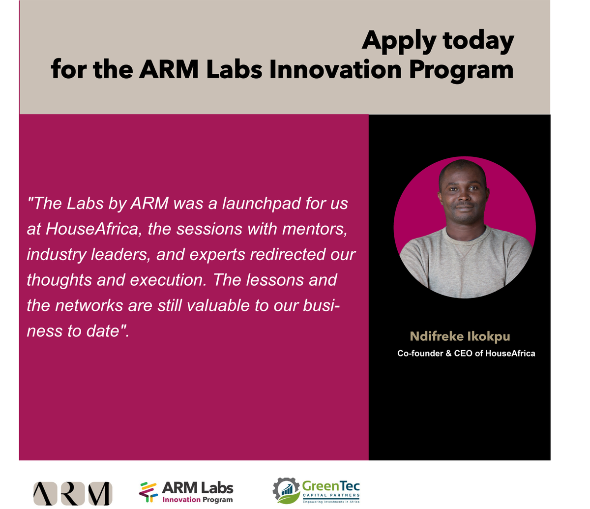 There's still time to apply! The <a href="/armengage/">ARM</a> Innovation Programme provides:
✅ 7-weeks Incubation
✅ Access to ARM's Alumni and Investor Networks
✅ Focused Mentoring 
✅ $50,000 Investment
✅ Office space.
bit.ly/3LuYKjW
#nigeria #startsup #fintech #funding