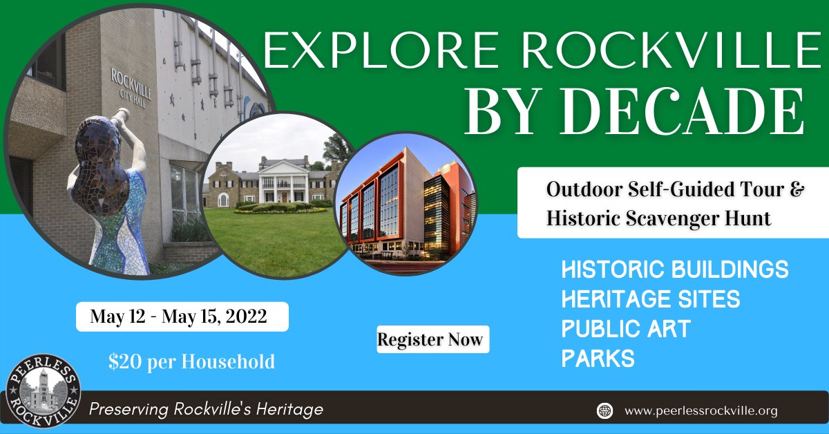 PeerlessRKVL's tweet photo. Explore Rockville By Decade is this weekend! 100+ Years of History in a self-guided tour and scavenger hunt  for your whole household...go outside and enjoy the beautiful weather and the City's rich heritage! https://t.co/eeUbvdq6FQ https://t.co/59iPfP7KGJ