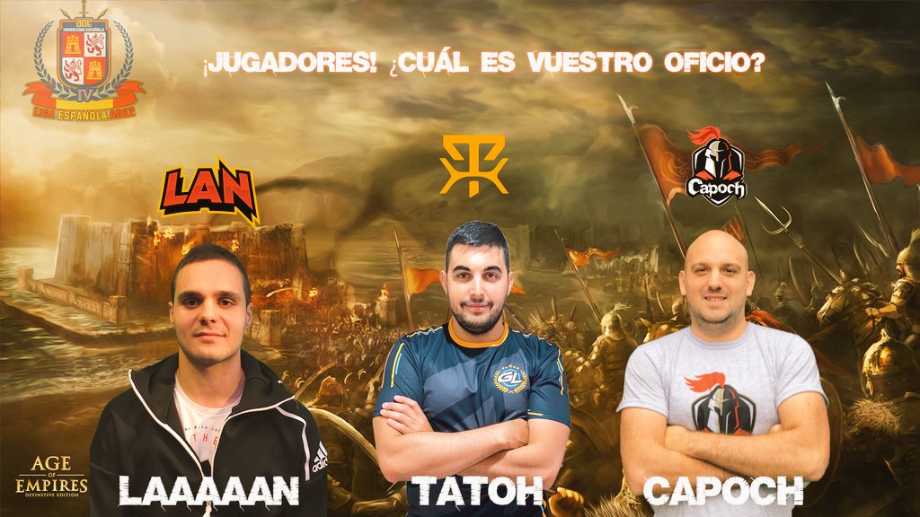 Aoe2ESP's tweet photo. Esta semana tenemos duelo estelar en la División de Campeones de la Liga Española. @IamCapoch VS #LaaaaaN.
Ambos llegan en lo alto de la tabla con 6 puntos, 2 de 2 victorias. Se viene partidazo!!
#AoE #Capoch #ageofempiresiiide @liga_age https://t.co/yCGaHWy8d5
