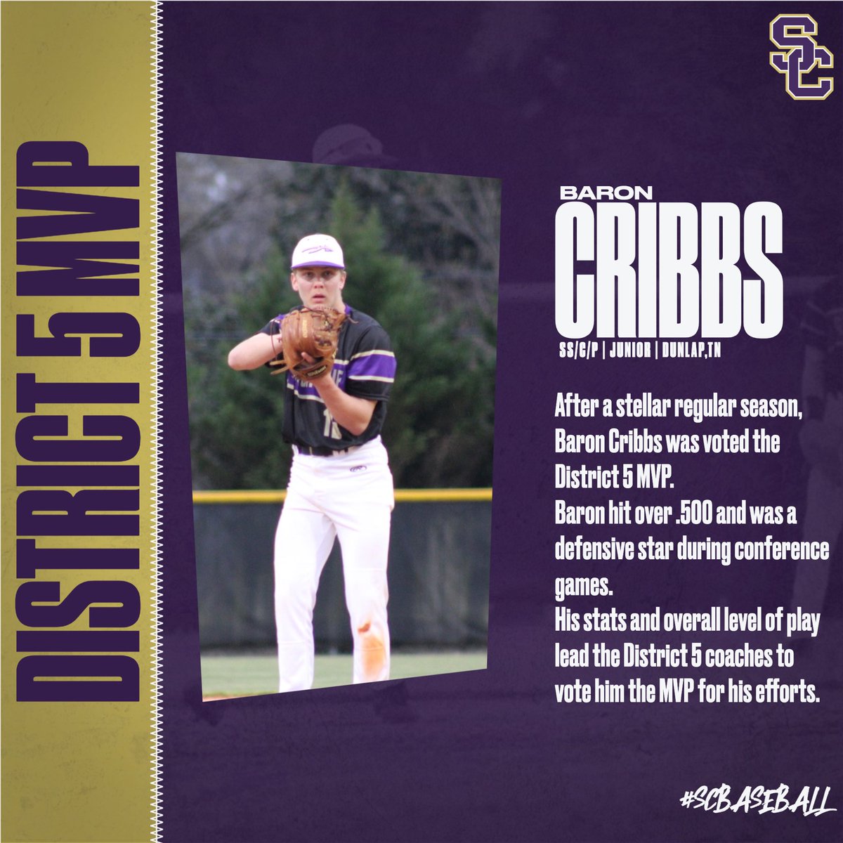 SeqCoBaseball's tweet photo. District 5 MVP: Baron Cribbs https://t.co/XBMUZJUNwB
