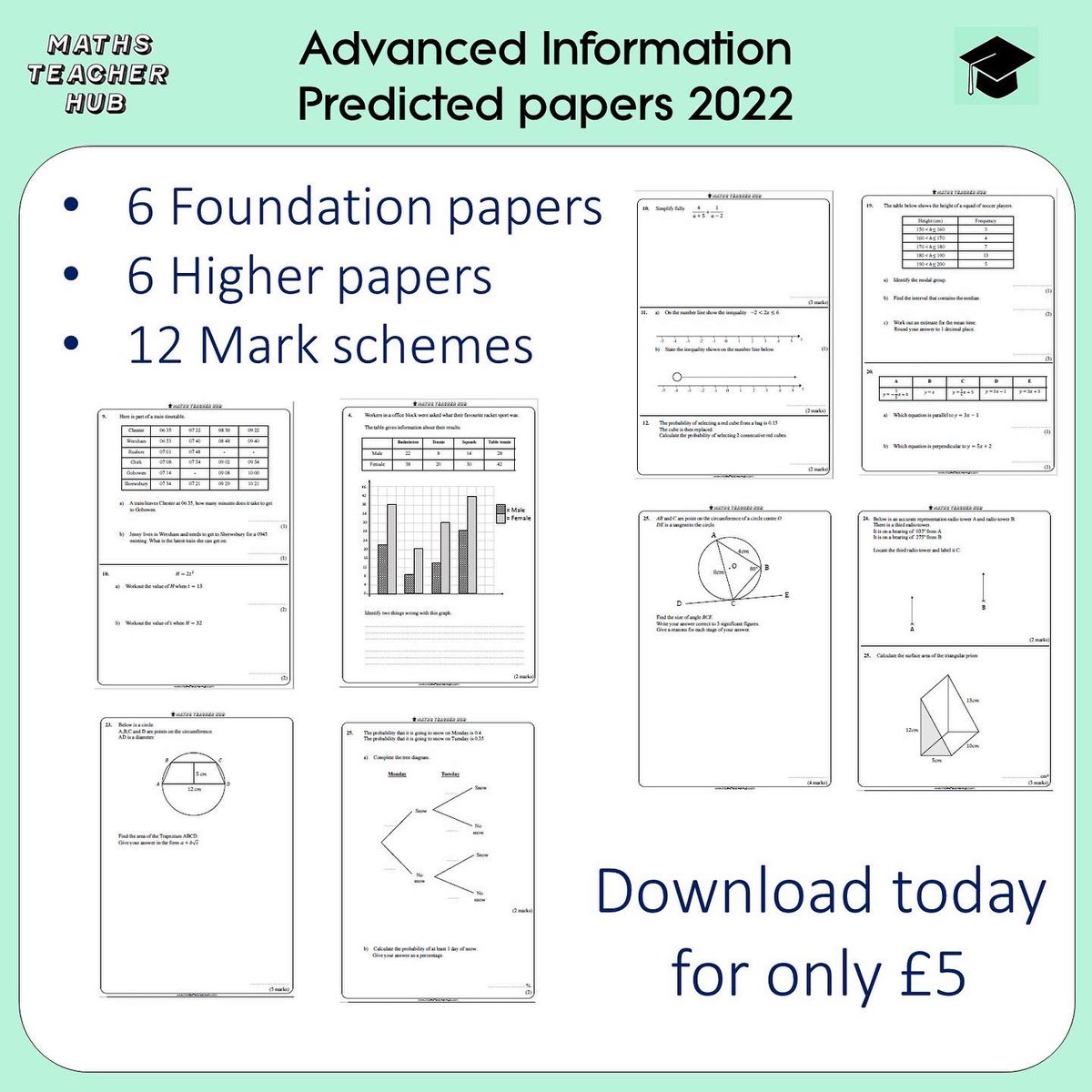MathsTeacherHub's tweet photo. 👨🏼🏫 Are you looking for more ADVANCED INFORMATION papers?
These GCSE papers will keep your students on their toes.
6 foundation, and 6 Higher papers all with worked answers!
https://t.co/nV264tYFGC
#advancedinformation #mathsgcse #gcsemaths #mathsteacher #mathstutor #maths https://t.co/SjIEOWZyhy