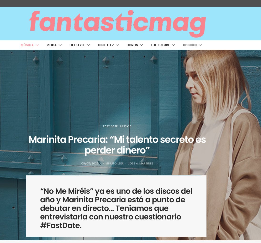 ElefantRecords's tweet photo. MARINITA PRECARIA #FastDate Cuestionario en @fantaplasticmag LINK: https://t.co/bN4FRc9AGu @marinitaprecari
Sábado 14 de Mayo dará su primer #Concierto
@cafelapalma MADRID 22:00h
¡Quedan poquísimas entradas, no te pierdas su debut!
https://t.co/OOeuXvuWpH https://t.co/D52n0b7OMJ