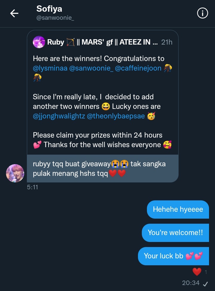 zhangruby_'s tweet photo. #byrubyfeedbackproof
All winners have claimed their prizes ๐ฅฐ Thank you for all the well wishes and dua'! Don't forget to join week 2 GA ๐ https://t.co/uAbs4hT9Yd