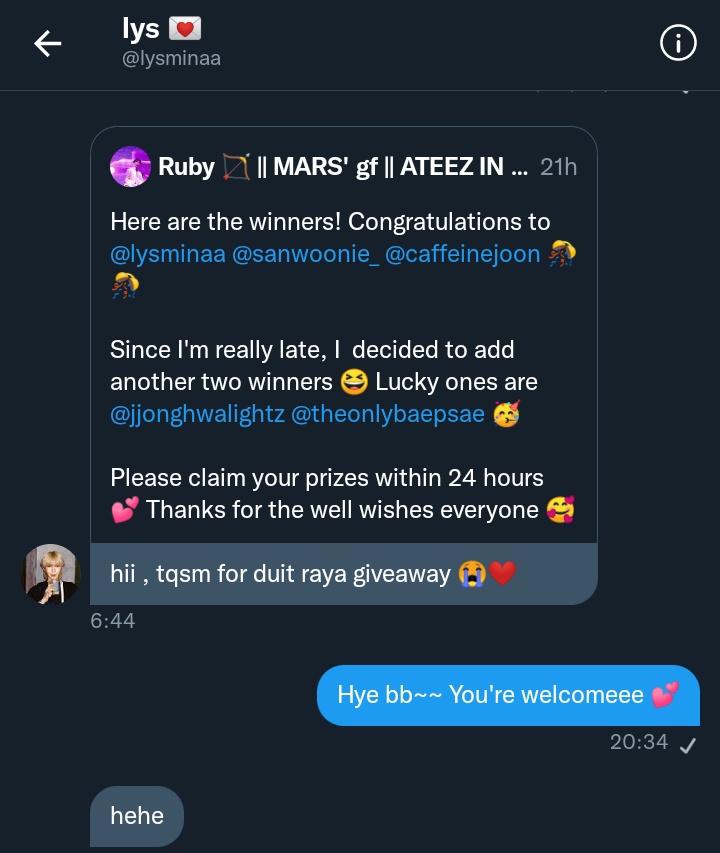 zhangruby_'s tweet photo. #byrubyfeedbackproof
All winners have claimed their prizes ๐ฅฐ Thank you for all the well wishes and dua'! Don't forget to join week 2 GA ๐ https://t.co/uAbs4hT9Yd