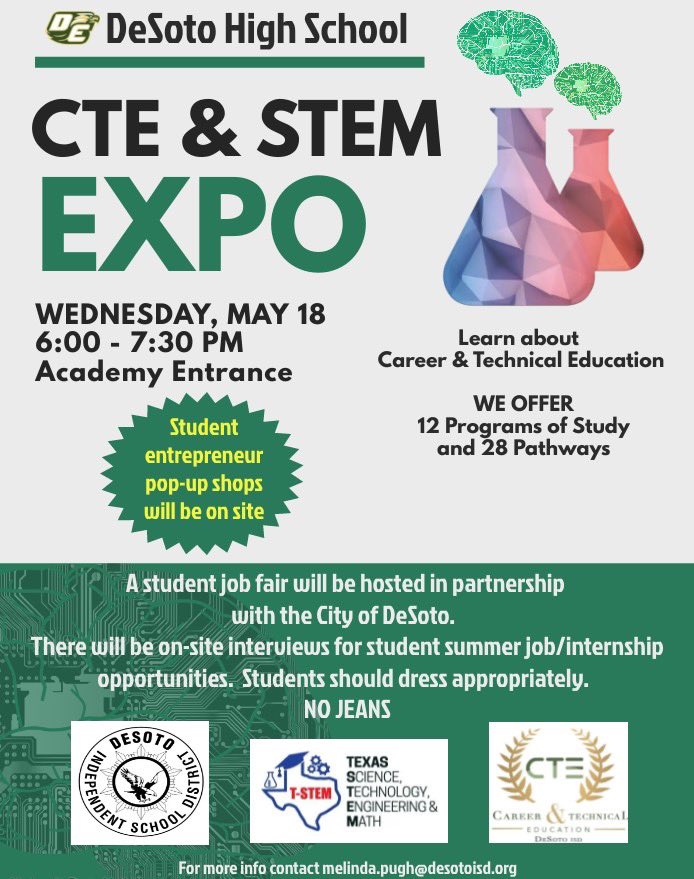 Parents and students please join us! Learn about our CTE programs, enjoy hands-on STEM activities, and students can participate in on-site interviews for summer jobs &amp; internship opportunities! <a href="/alphanick/">Nicholas Johnson</a> <a href="/pugh_247/">Melinda Pugh</a> <a href="/mya_asberry/">Mya Asberry, Ed.D</a> <a href="/debbyegarner40/">Debbye</a>