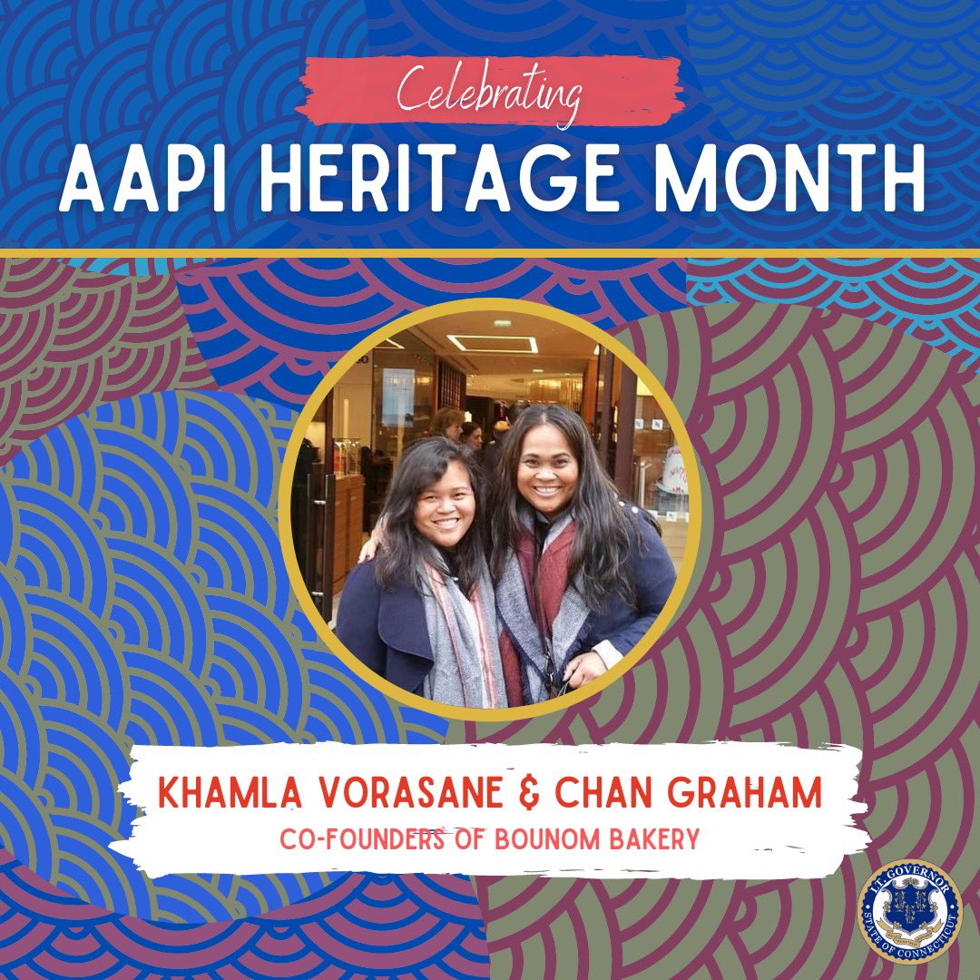 LGSusanB's tweet photo. Khamla Vorasane and Chan Graham 
are sisters and co-founders of BouNom Bakery in Avon. Together, they’re advocating for their community by raising money for groups fighting Asian hate and sponsoring a scholarship for @uconn’s Asian and Asian American Studies Institute. #AAPIHM https://t.co/b95cdCSN6G
