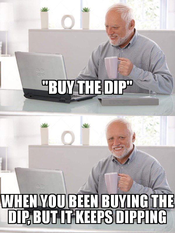 InvestirZen's tweet photo. Les MEMES du "buy the dip"

Conclusion: on sait que c'était la fin du plongeon seulement après...

#bourse #trading https://t.co/JK3TJOHh5c