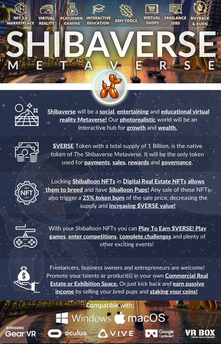 @NFT_Awareness #BreedToEarn #Shiballoon Dog Puppies from your #Shiballoon Dog NFT opposite gender locked in a #DigitalRealEstate NFT right in #Shibaverse #Metaverse #Genesis District, the district with highest birth rates!

shibaverse.io

opensea.io/collection/shi…