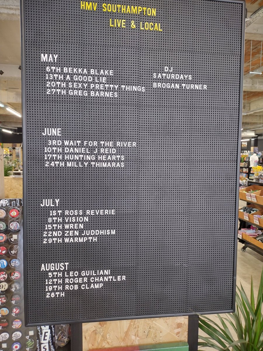 hmvSouthampton's tweet photo. Board is full all the way up to 26th August. Put these dates in your diary

#hmvLiveandLocal #livemusic #southamptonmusicscene  #localtalent
#waitfortheriver #huntingheartsband https://t.co/u7ZJbg8DkN