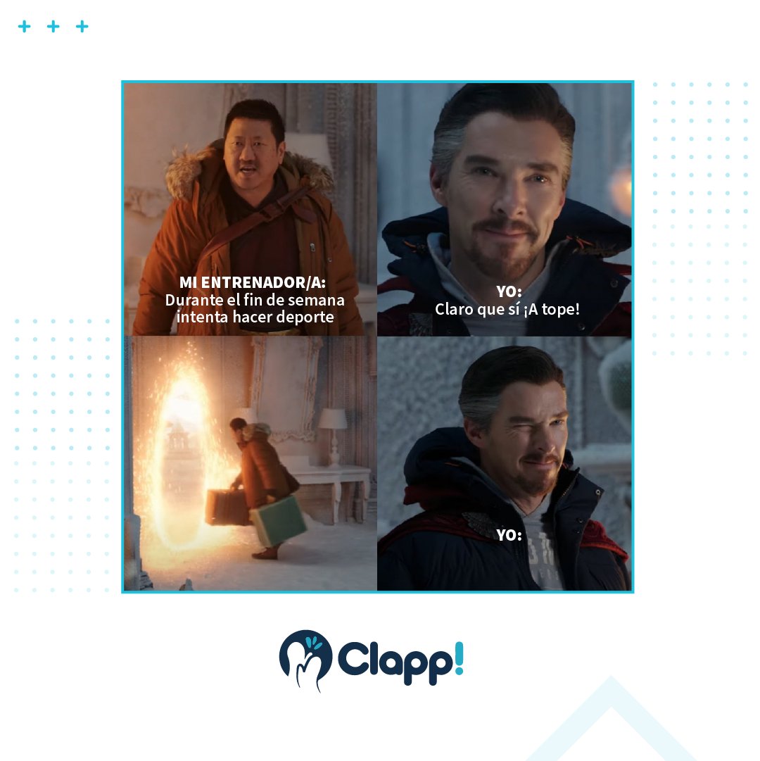 clapp_oficial's tweet photo. Que levante la mano quién se compromete a hacer deporte durante el finde pero después.... 🙄 

Aún así ¡No pasa nada! Tienes toda la semana por delante para darlo todo, clapper 💪 

#DoctorStrange https://t.co/hD5QODUYMu