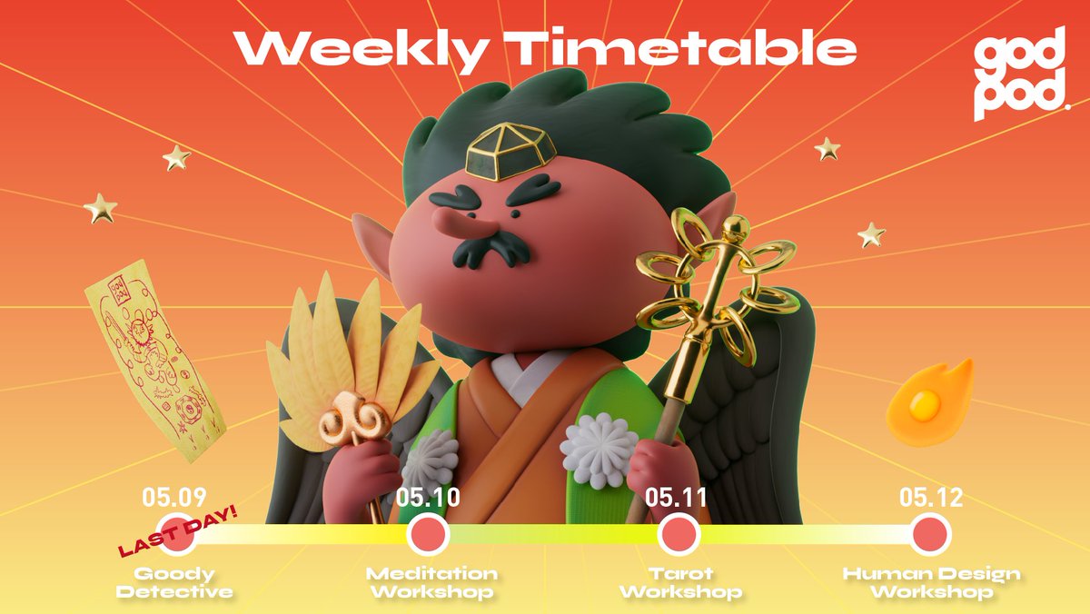 godpod_official's tweet photo. 🌈 godpod Weekly Timetable⚡️

Join our spiritual workshops

👉https://t.co/pLfItOZL1r

#NFTs #NFTCommunity #NFTcollectibles https://t.co/PaCCMIhN8R