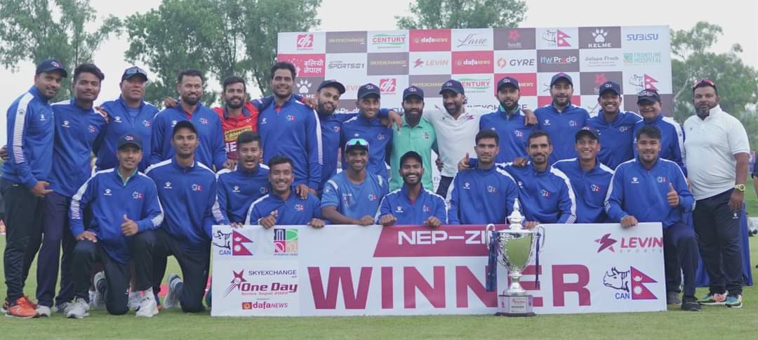 Winning is something that builds physically and mentally every day that you train and every night that you dream. Cricket is all about team effort, one more trophy 🏆 in the home ground, more to come in future🏏🇳🇵
#NepalCricket 
#NEPvsZIM_A
