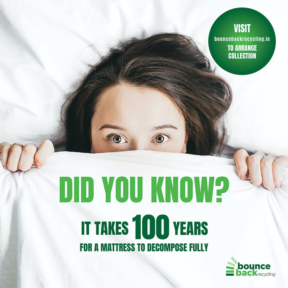 It takes 100 years for a #mattress  to decompose fully - it takes five minutes to book a collection spot through our website! Get in touch and #doyourbit for a greener tomorrow!
#BBR #recycling #GoGreen #doyourbit  #supportlocal  #environment 
#socialenterprise #recyclingireland