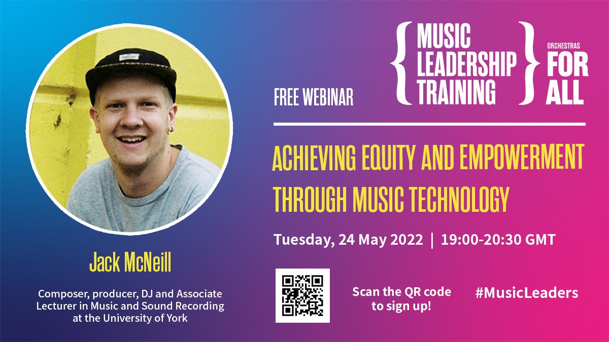 Two weeks to go until our webinar! ⏰ Join #composer, producer, #DJ and @UniOfYork lecturer, @JackMAmusic, as he shares his expert insights on how to achieve equity and #empowerment through #musictechnology. Sign up 👉 bit.ly/MLT_JackMcNeill #MLT #musicleaders #musiceducation
