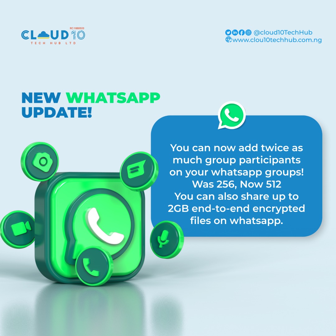 cloud10techhub's tweet photo. What a great news to start the week! π
Are you also excited about this upgrade?
#contentmarketing #registeryourbusiness #digitalskillstraining #digitalmarketing #digitalmarketers #growyourbusiness #businessdevelopmentfirm #whatsappupdate #Cloud10TechHub
#Cloud10TechHubLtd https://t.co/q8WzpNXNdw