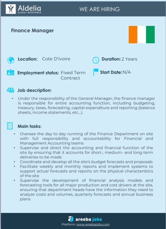 alertejob1's tweet photo. Nous #recrutons un #Finance_Manager
Postuler en vous inscrivant sur notre site :
https://t.co/3T2viKLOJs
#Areebajobs
#Miningjobs
#Financejobs
#Cotedivoire
#CandidatExpérimenté https://t.co/Pfz7FrFpG3