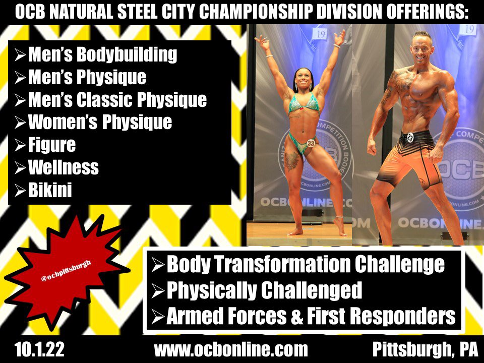 SonshineFitness's tweet image. For updated event details and to register, follow @ocbpittsburgh and go to OCBonline.com
.
#ocb #proqualifier #natty #ocbpittsburgh #naturalsteelcity  #contestprep #procard #sonshinefitness #bodybuilding_and_fitness_ #bikini #figure #physique #womensphysique #wellness