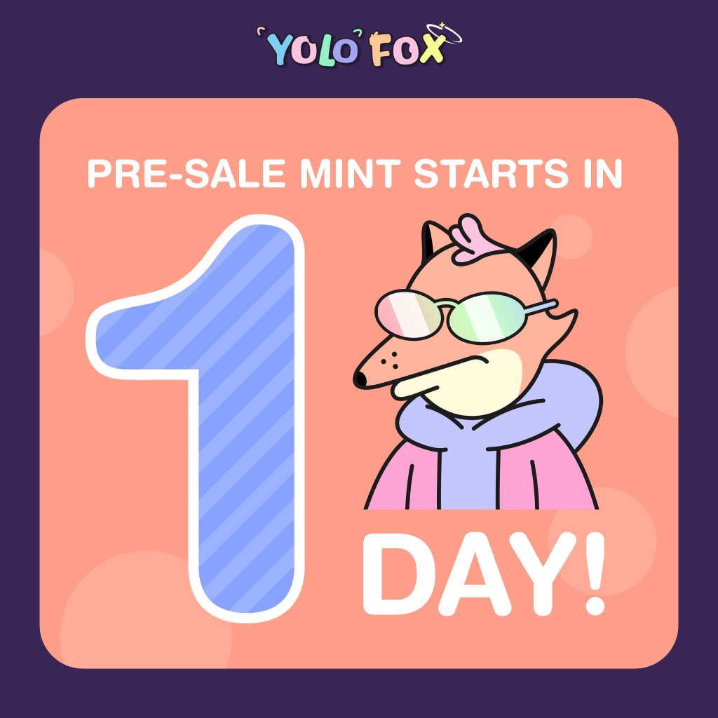 YolofoxGame's tweet photo. 🚀PRE-SALE Countdown 1 day!!!

🔥BIG NEWS: Refund in 1 week for no reason(only for presale YOLOFOX members)‼️‼️

🙌Retweet to let every fox know!

#NFT #NFTs #NFTCollection #nftAirdrops #NFTGiveaway  #nftart https://t.co/gpH8ISo0yc