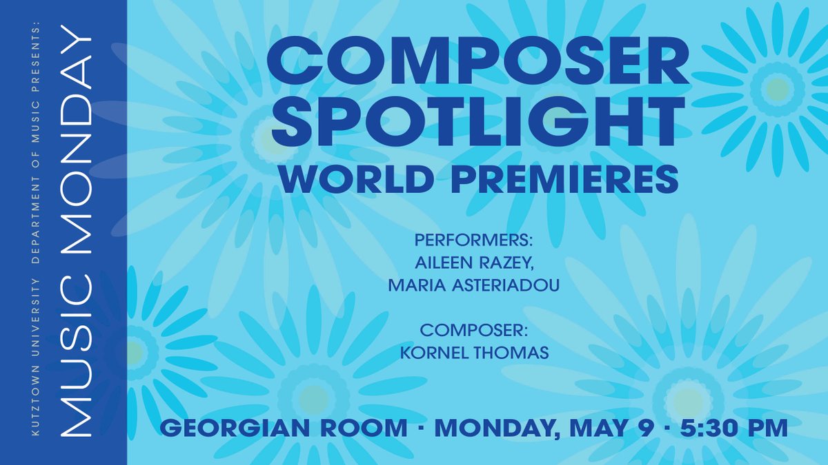 Join us tonight in the Georgian Room at 5:30 PM for the final Music Monday of the spring semester! Featuring Composer Spotlight World Premieres! Works by Composer Kornel Thomas, performed Aileen Razey &amp; Maria Asteriadou. youtu.be/WrXqAyL-8JY