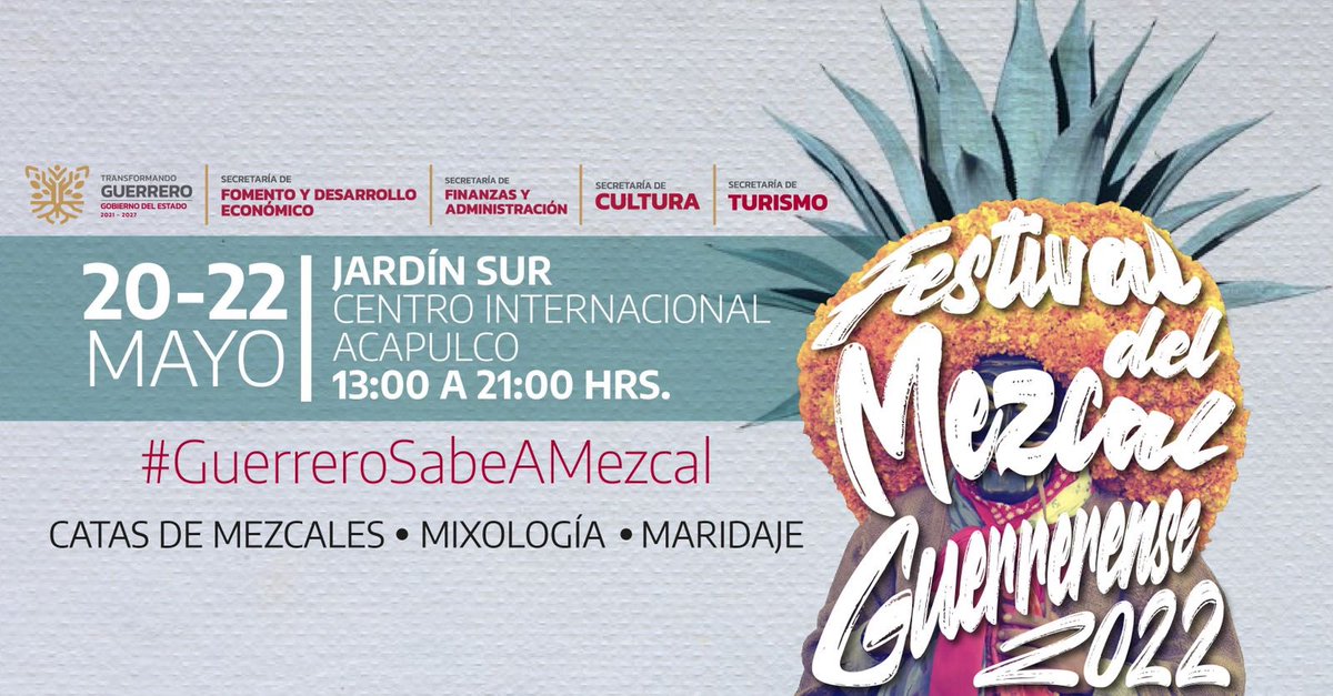 EvelynSalgadoP's tweet image. Disfruta de los sabores de nuestra tierra en el #FestivalDelMezcalGuerrerense2022.

Conoce la amplia variedad de mezcales de #Guerrero, vive la experiencia del 20 al 22 de mayo en el Jardín Sur del Centro Internacional Acapulco.

#GuerreroSabeAMezcal