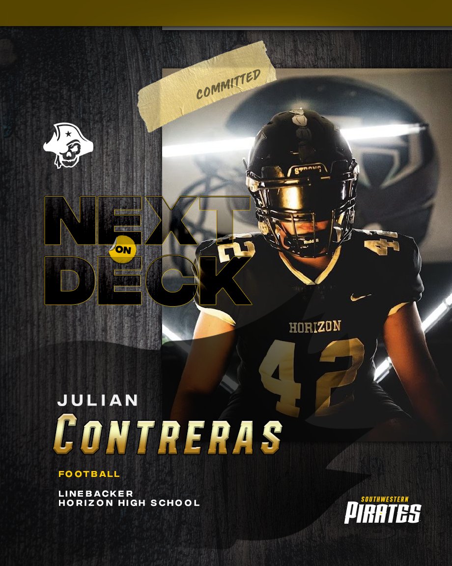 SUPiratesFB's tweet photo. @SUPiratesFB football welcomes @HorizonHSFB LB Julian Contreras @Julian76754611 

 #GoPirates | #BeSouthwestern | #GiveNoQuarter https://t.co/Uw46IEr25j