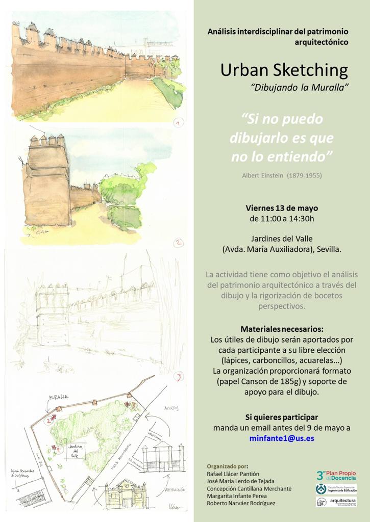 Urban Sketching "Dibujando la muralla".
Viernes 13 de mayo a de 11:00 a 14:30 en los Jardines del Valle.