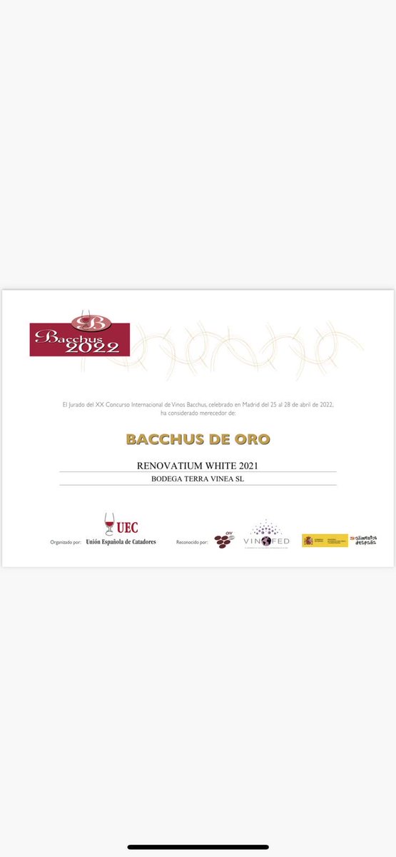 Renovatium White 2021. Bacchus de Oro 2022.