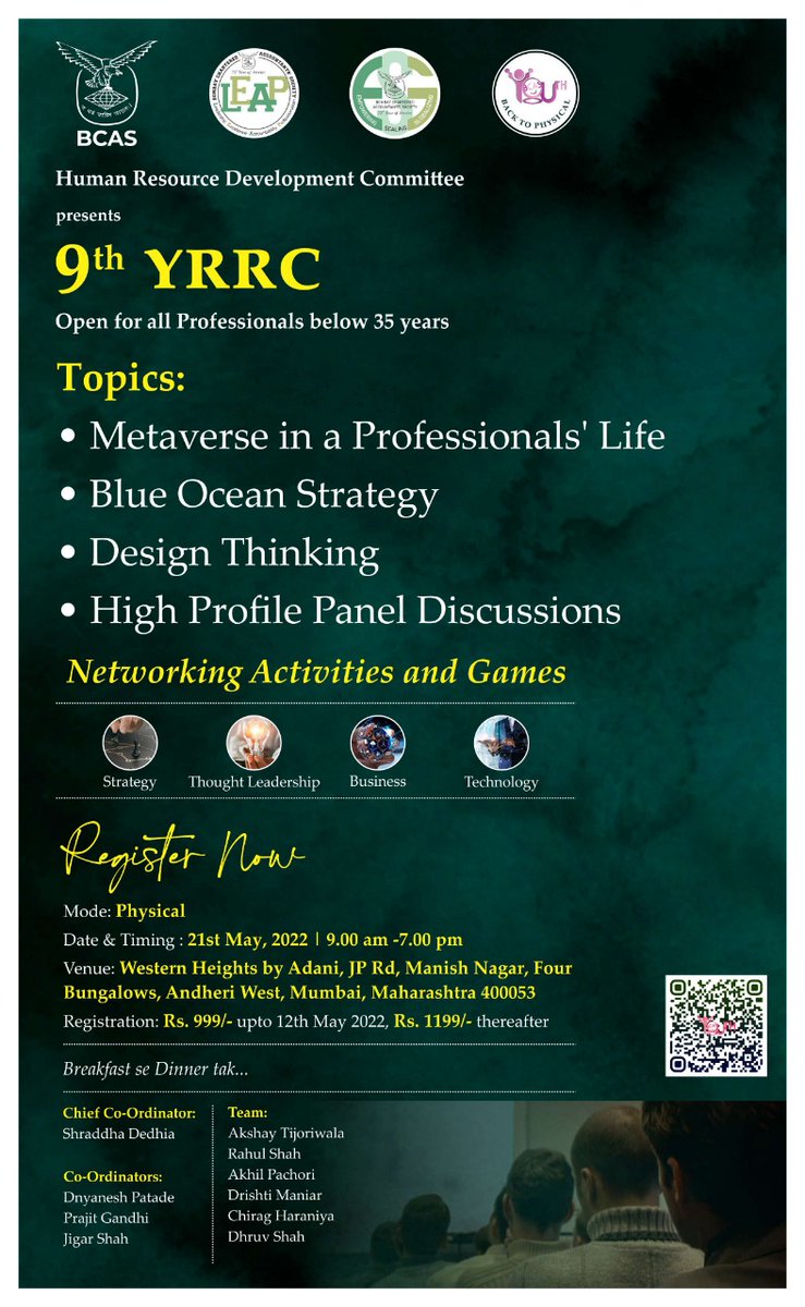 bcasglobal's tweet photo. BCAS presents 9th #YRRC
An event open for all #professionals
You surely dont want to feel FOMO by missing out on such Amazing Topics
Register On: https://t.co/OB8yUUYjHF
#EarlyBirdOffer till 12th May !
Can't wait to see you all there !
Regards
Team BCAS https://t.co/lwxDQ0cR4v